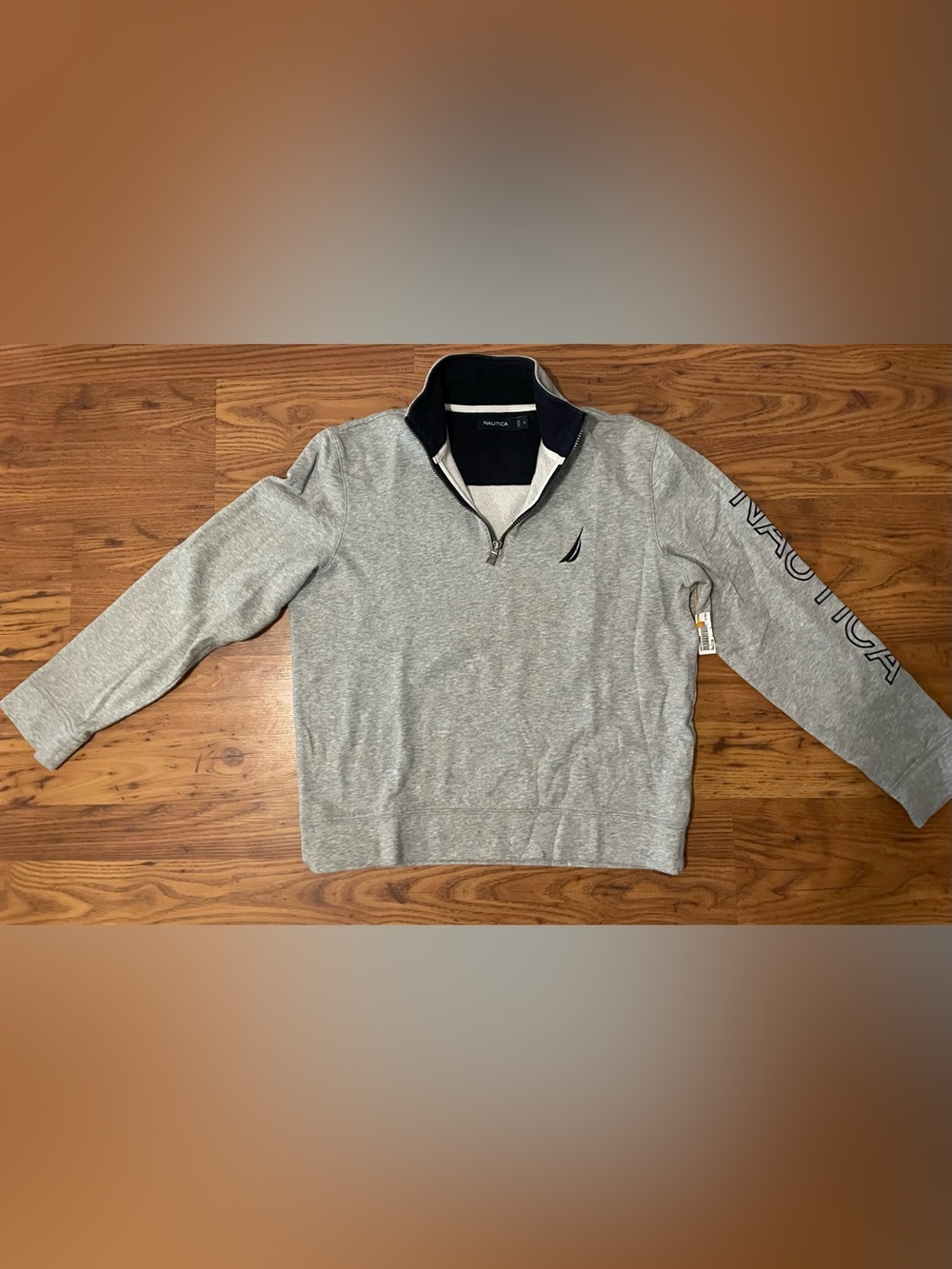 Nautica Light Heather Gray Quarter-Zip Pullover with Logo Small